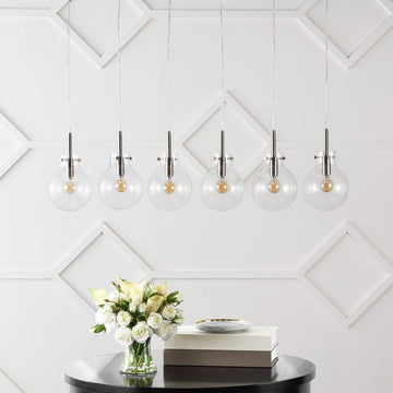 Harlow 40.5" Modern Contemporary Round Glass/Iron LED Linear Pendant - JONATHAN Y